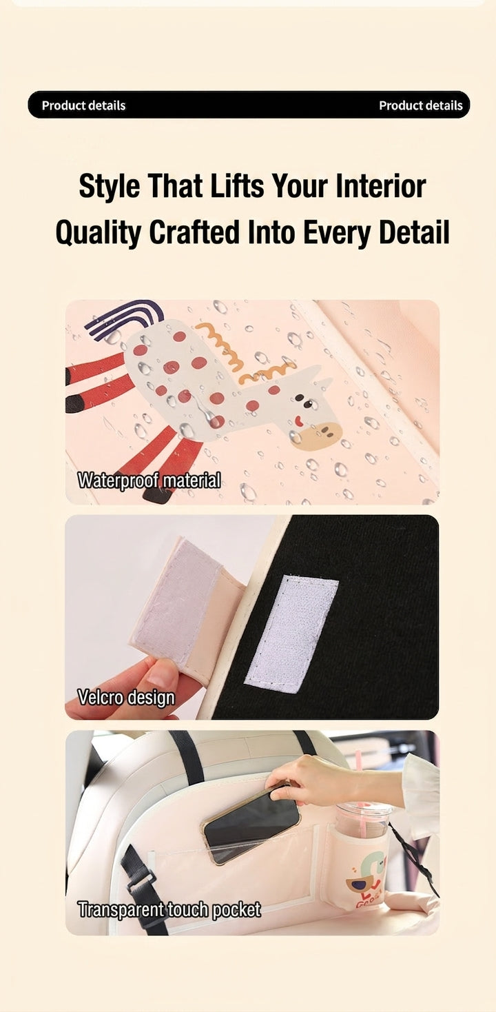 Car multifunctional seat back storage bag, anti-kick pad, convenient cartoon cute tissue box, tissue storage bag, storage box