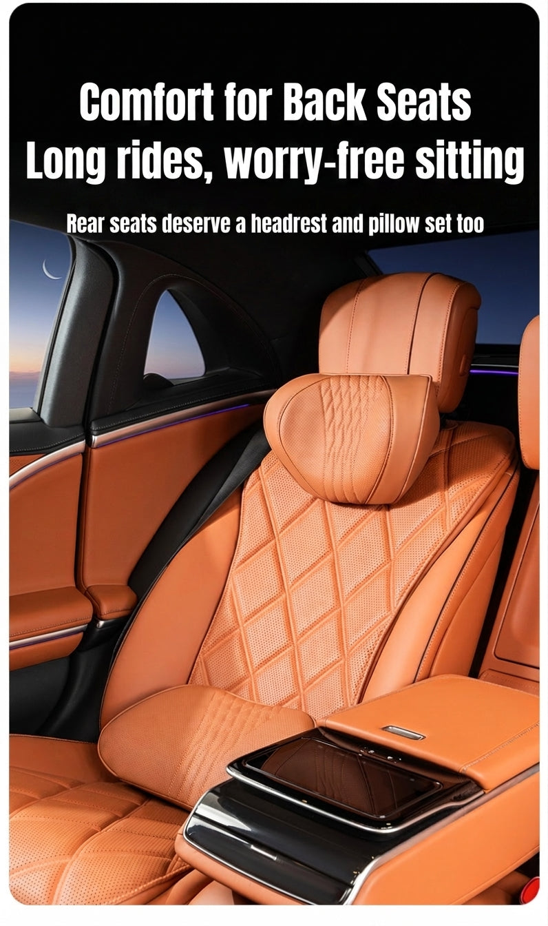 Summer breathable memory foam car headrest lumbar support premium car seat pillow car leather neck support pillow
