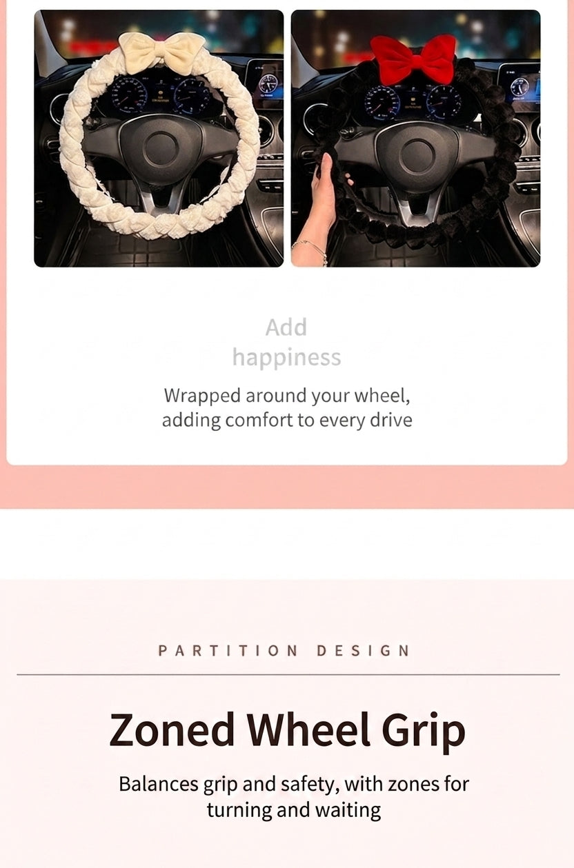 2025 New Car Steering Wheel Cover for Winter, Women's Non-slip Warm, All-Season Universal Winter Plush Handlebar Cover, Winter