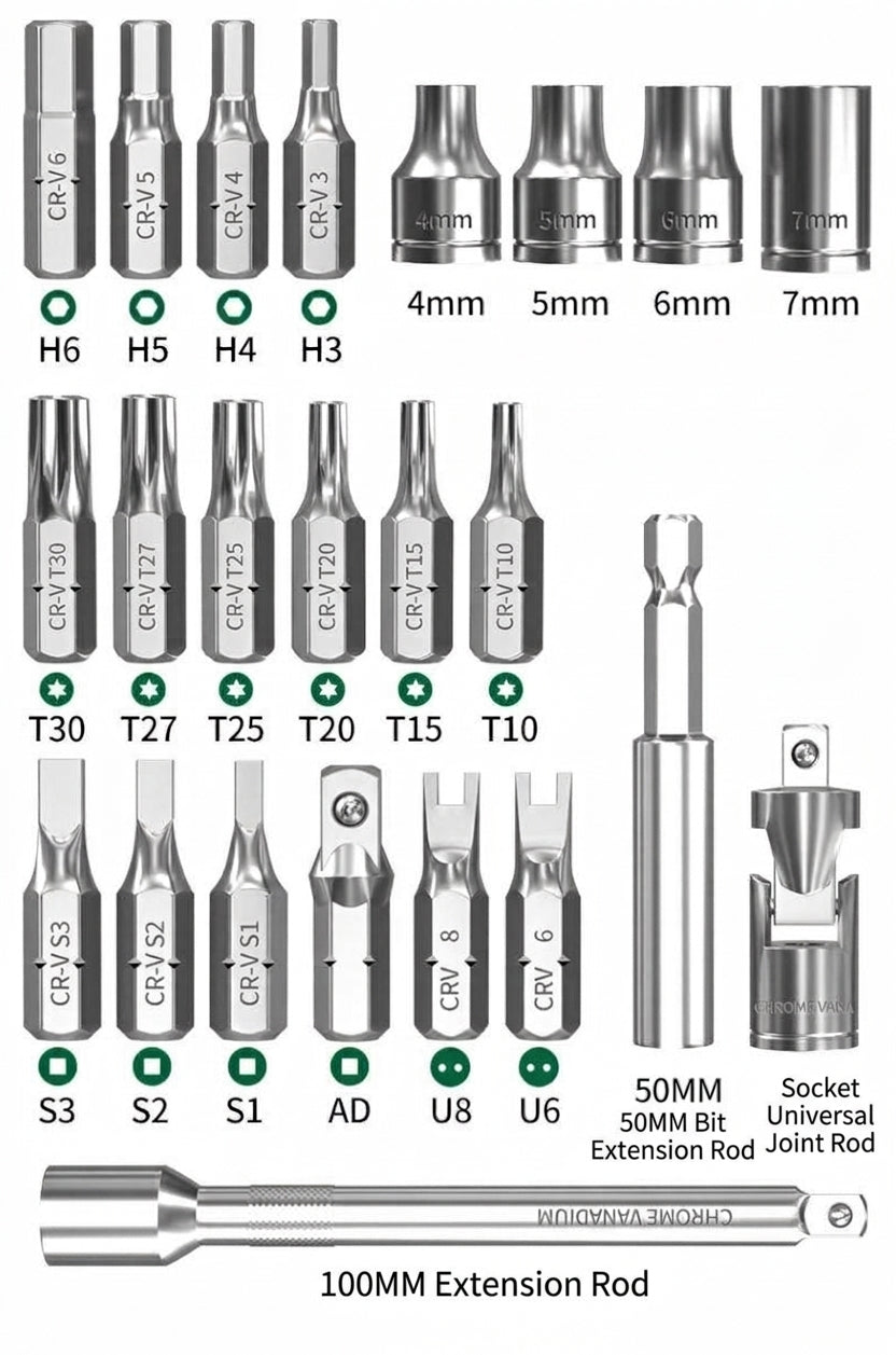 Screwdriver set, motorcycle bike repair tool, repair socket, ratchet wrench, rider tool kit