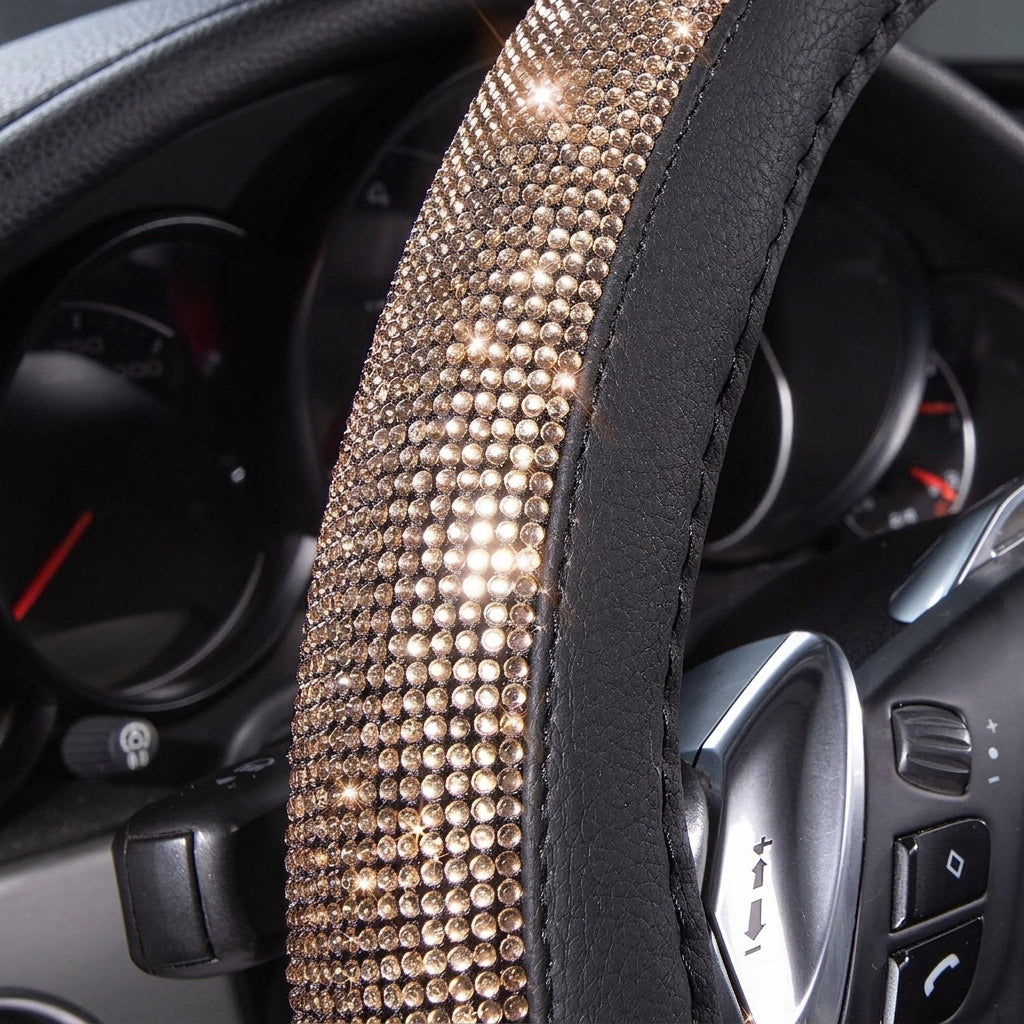 New car rhinestone fully rhinestone-hot rhinestone steering wheel, personalized handlebar cover, unisex steering wheel, Amazon