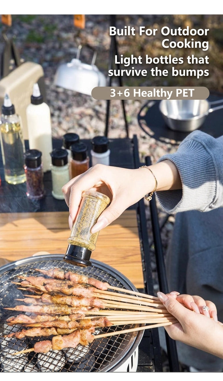 Camping and Outdoor Cooking Seasoning Bottle Set, Outdoor Portable Storage PET Spice Bottle, Repackaging Bottle, Oil Bottle Organizer Bag