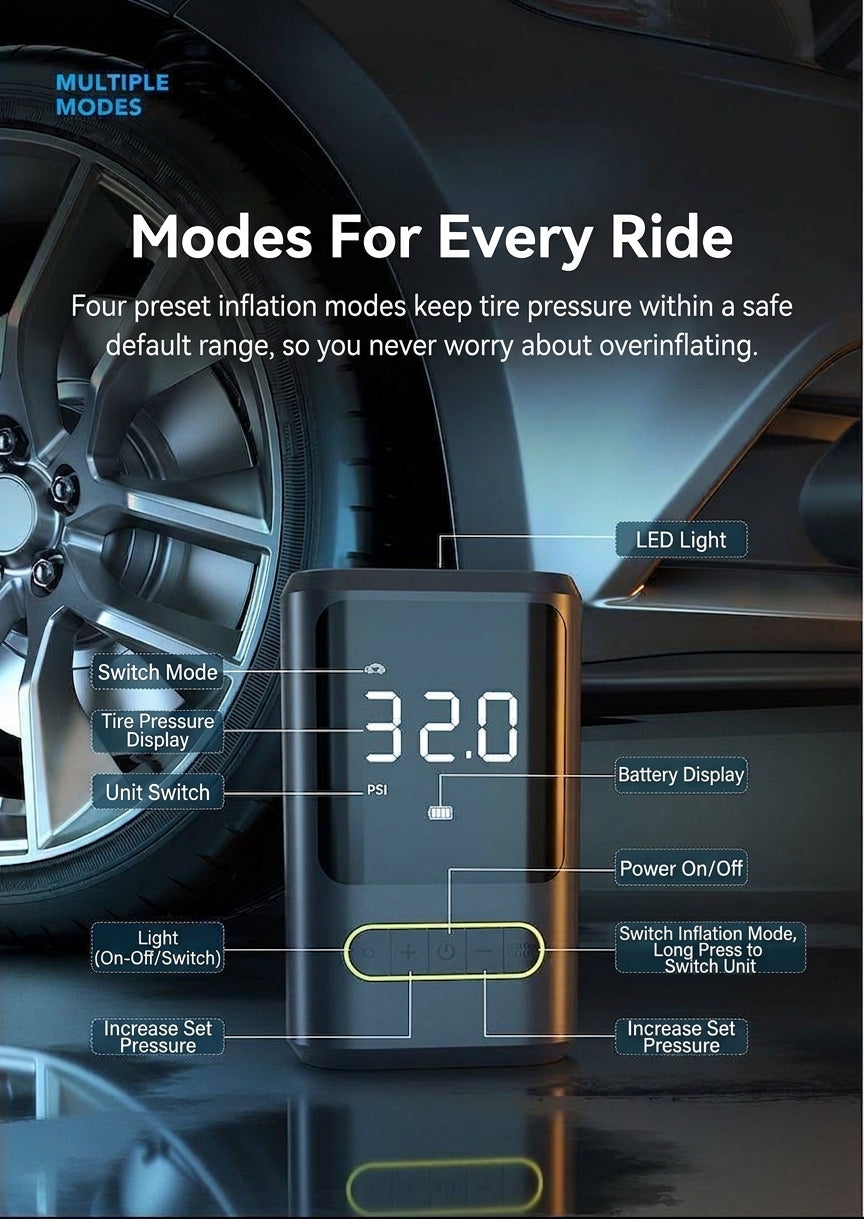 Mini portable car inflator pump bicycle electric tire pump air pump handheld wireless charging digital display