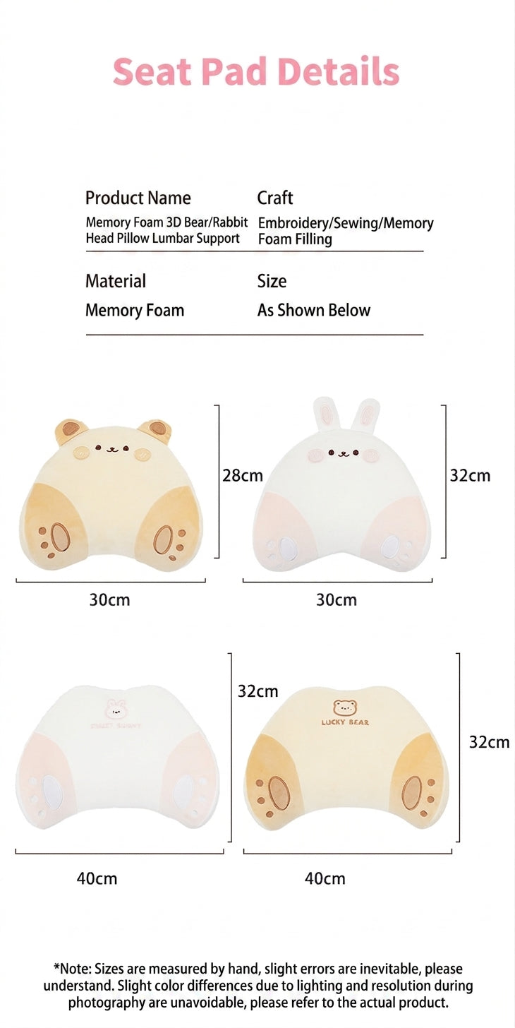 Cartoon memory foam car headrest, all-season plush car, soft seat lumbar pad, creative car lumbar support