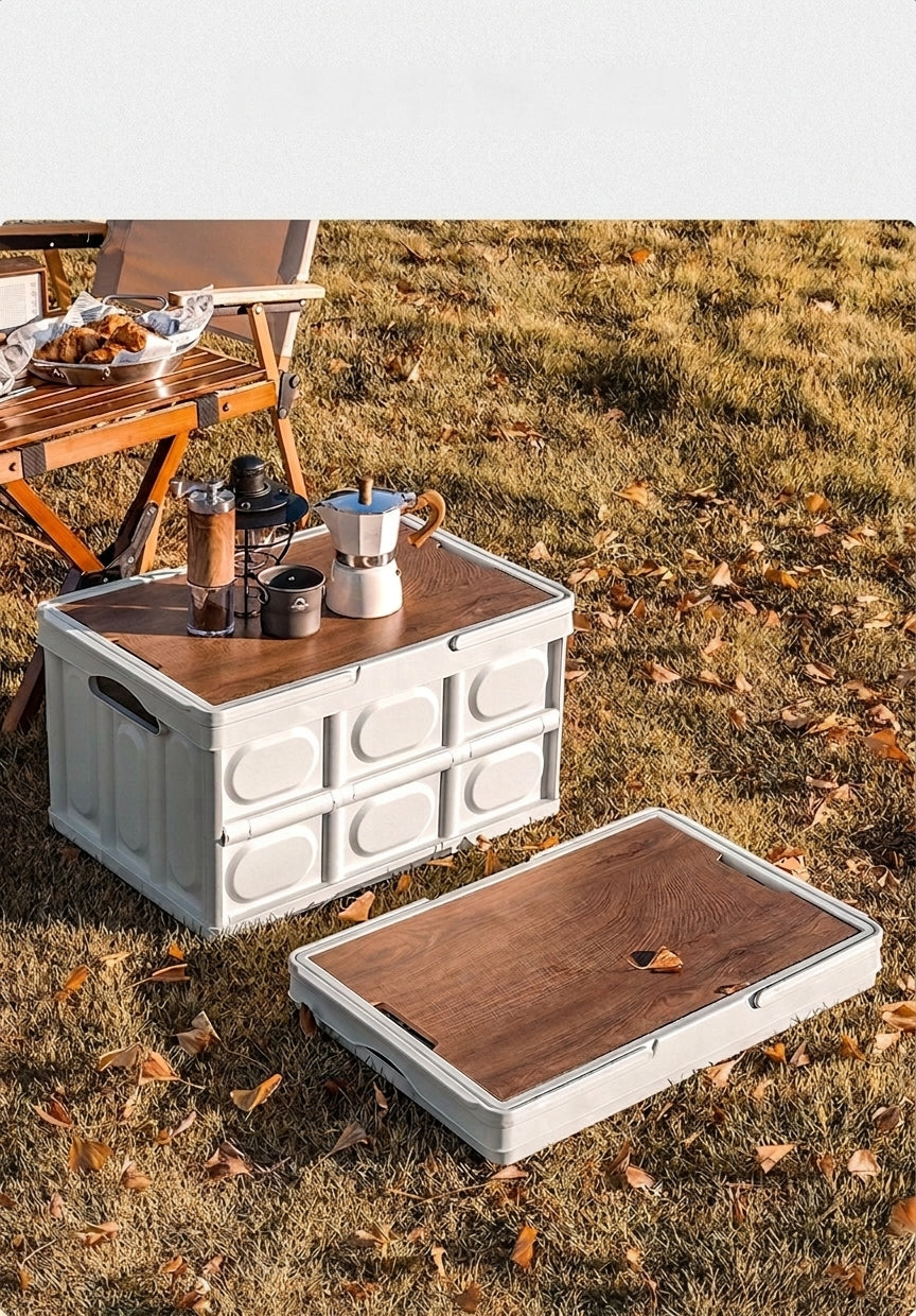 Outdoor camping folding box, storage box, wooden lid, car trunk, picnic storage box, organizer box, clothing storage box