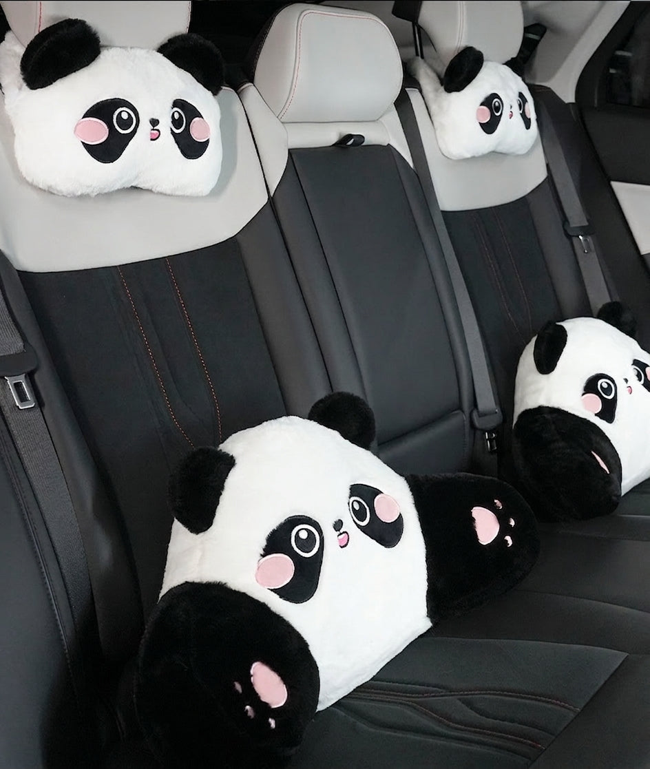Car headrest lumbar support, cartoon cute panda, comfortable soft car cushion, all-season universal neck pillow