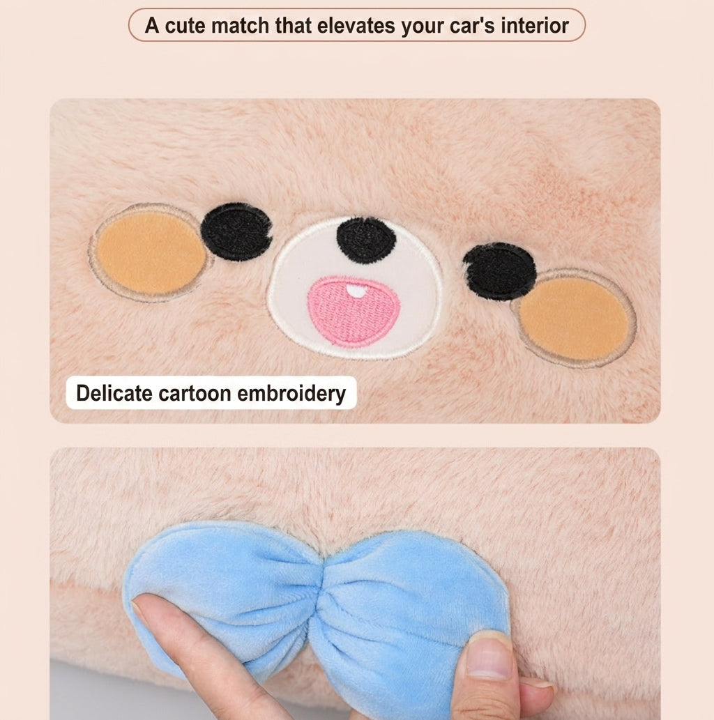 Car headrest, plush bow little bear pillow, comfortable neck pillow cushion, cute cartoon car interior lumbar support