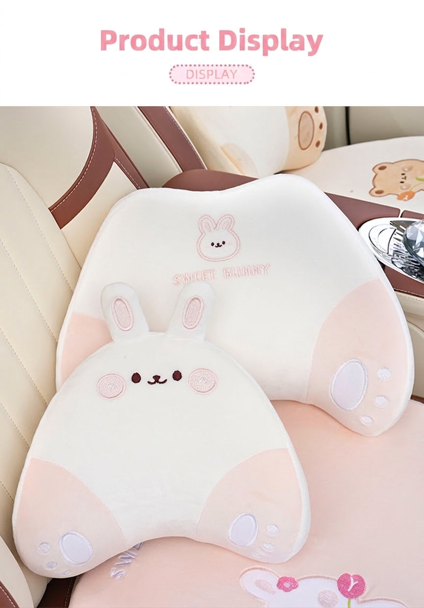 Cartoon memory foam car headrest, all-season plush car, soft seat lumbar pad, creative car lumbar support