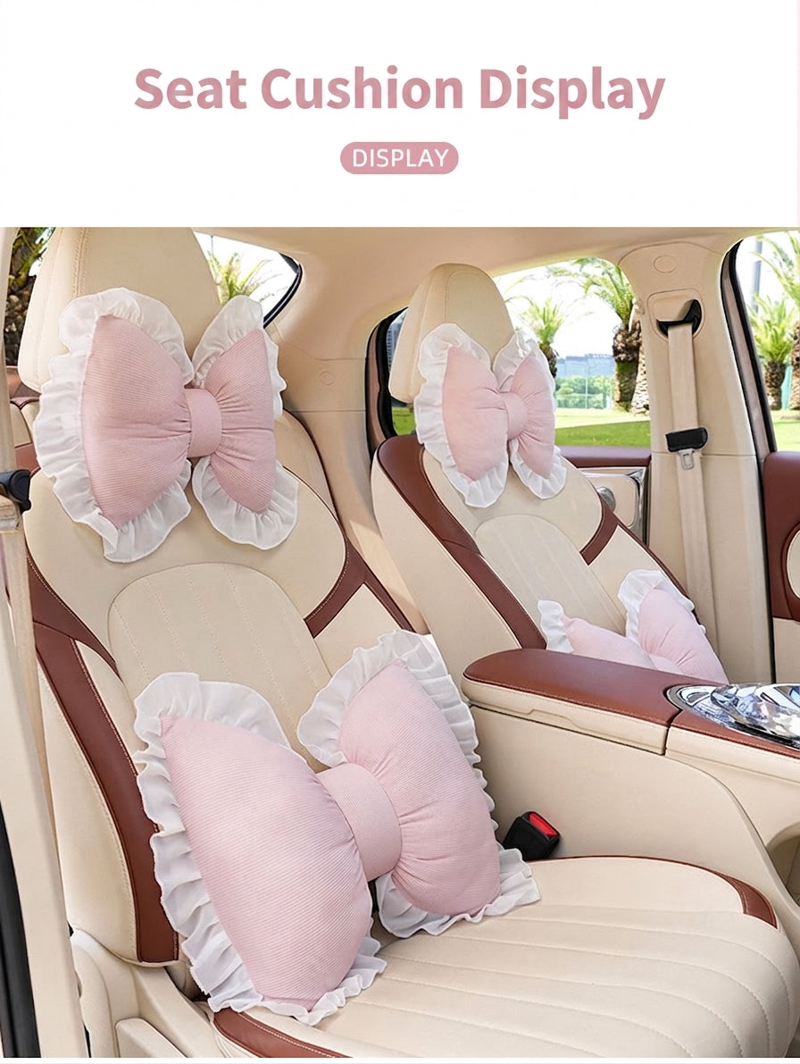Creative butterfly-shaped car headrest neck support with lace edges for car cushions, all-season universal comfortable breathable car lumbar support