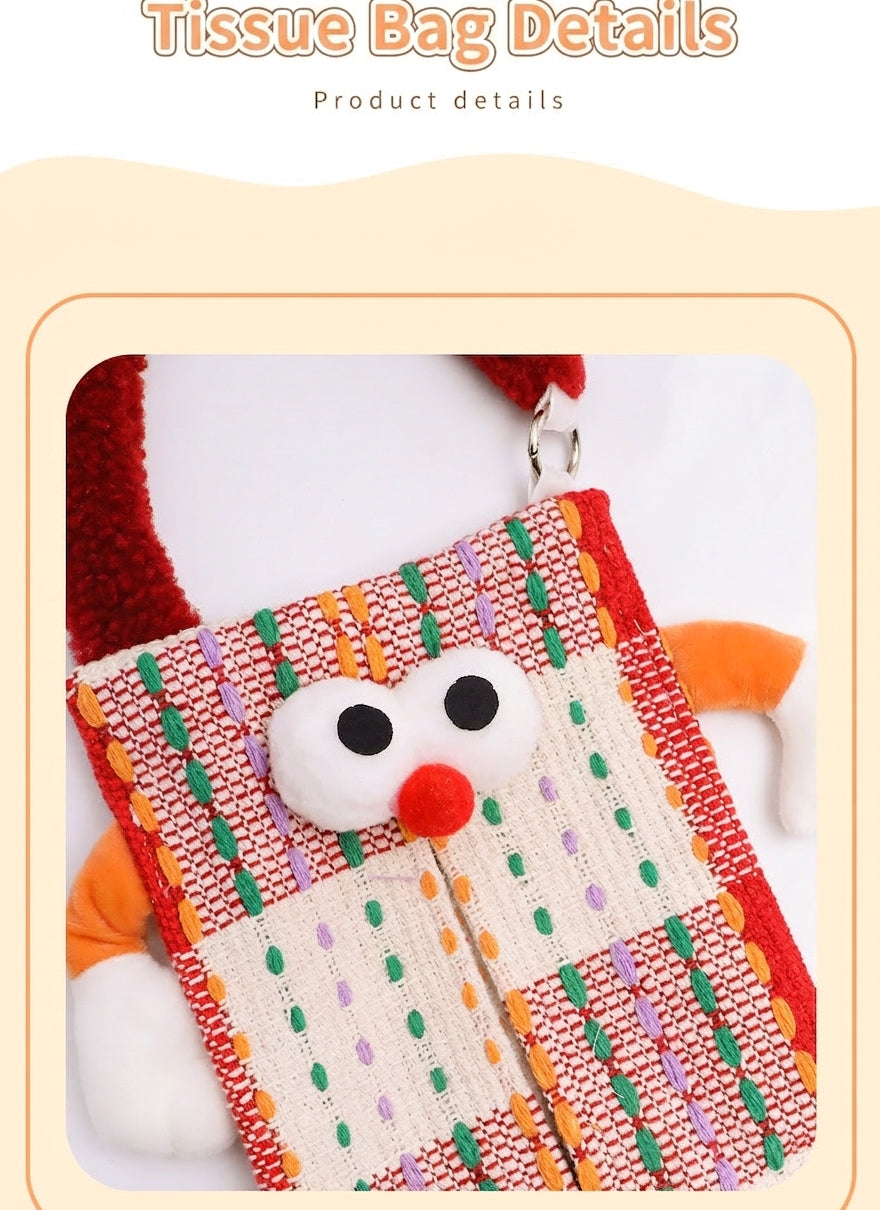 Car tissue box, cute plush toy hand, foot car, in-car tissue hanging bag, high-end practical car armrest box tissue box