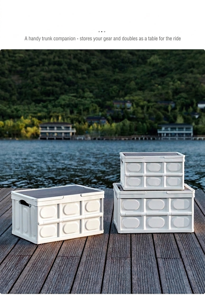 Outdoor camping folding box, storage box, wooden lid, car trunk, picnic storage box, organizer box, clothing storage box