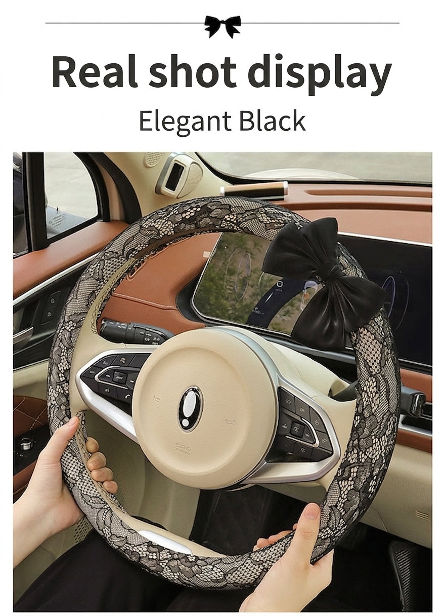 Lace car steering wheel cover, anti-slip decoration, all-season universal one-piece dropshipping, cross-border e-commerce trending sporty style