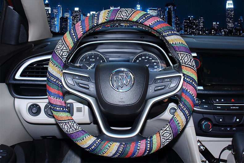 Steering wheel cover New national style old coarse cloth linen car steering wheel cover Personality trend car handle cover