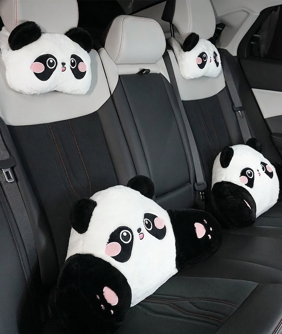 Car headrest lumbar support, cartoon cute panda, comfortable soft car cushion, all-season universal neck pillow