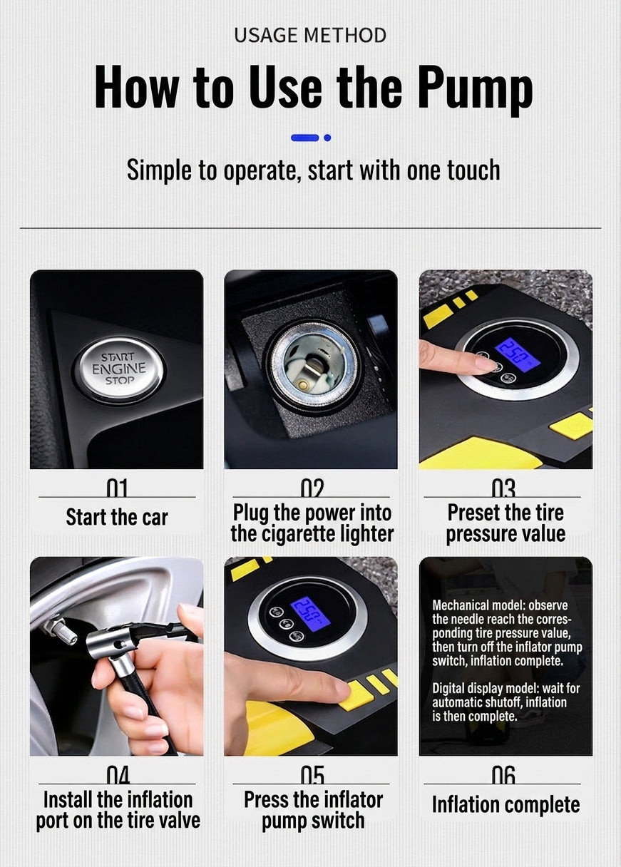 Car air pump digital display portable electric 12v tire inflator multi-function vehicle car air pump