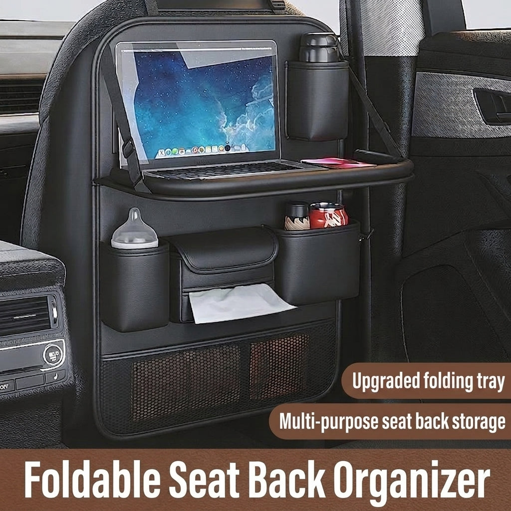 Car seat back storage bag, leather rear storage box, dining table model car seat back hanging bag, anti-kick mat