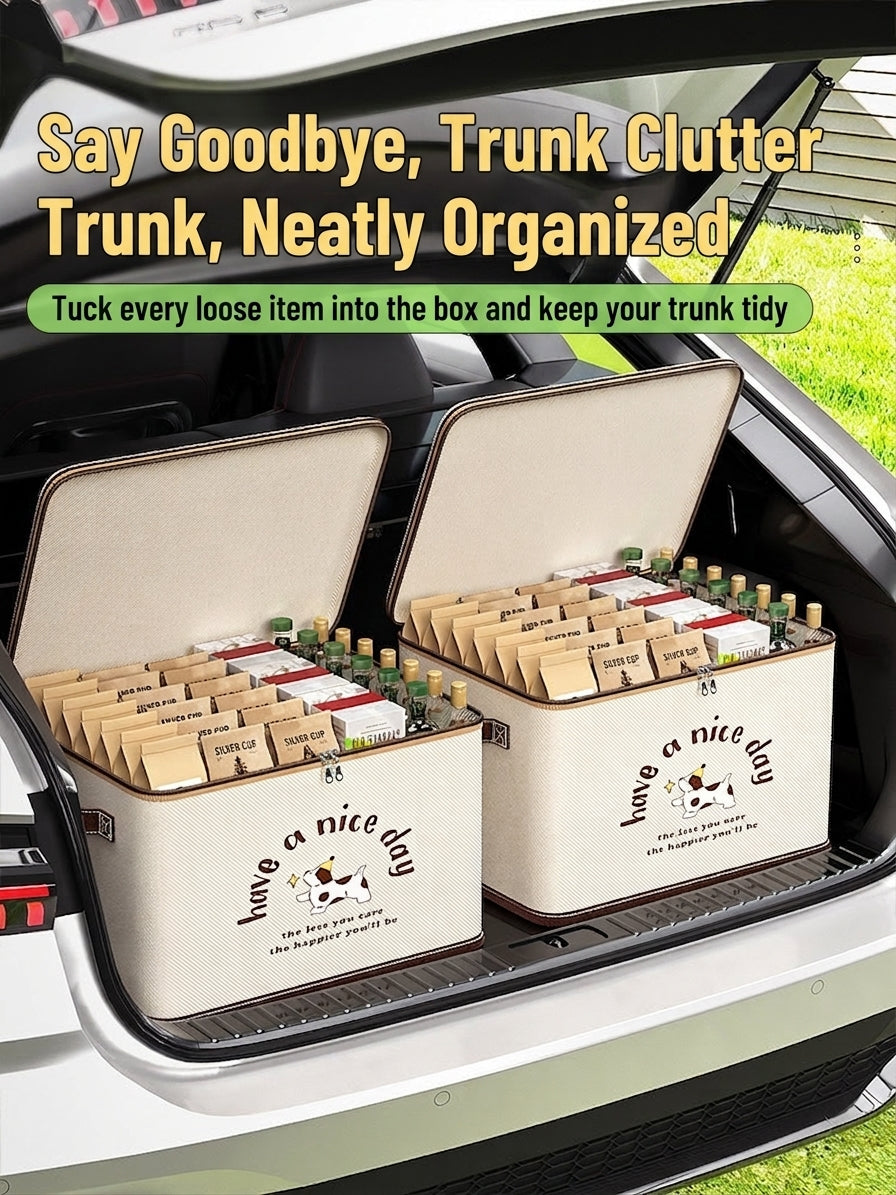 Car trunk storage box, foldable cartoon storage box, large-capacity car storage box, portable organizer box