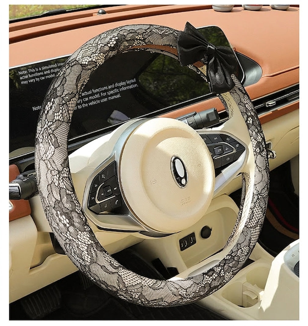 Lace car steering wheel cover, anti-slip decoration, all-season universal one-piece dropshipping, cross-border e-commerce trending sporty style