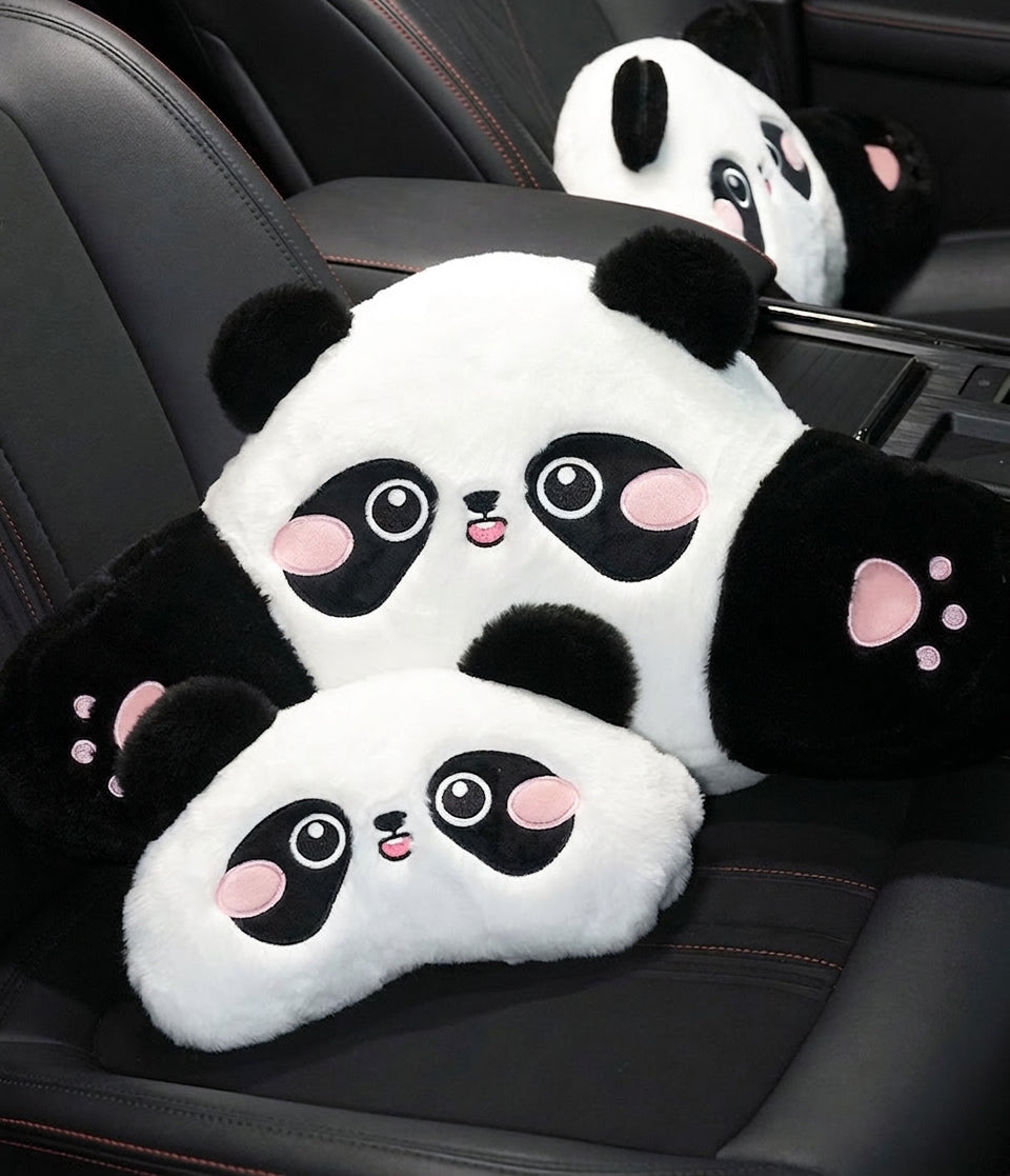 Car headrest lumbar support, cartoon cute panda, comfortable soft car cushion, all-season universal neck pillow