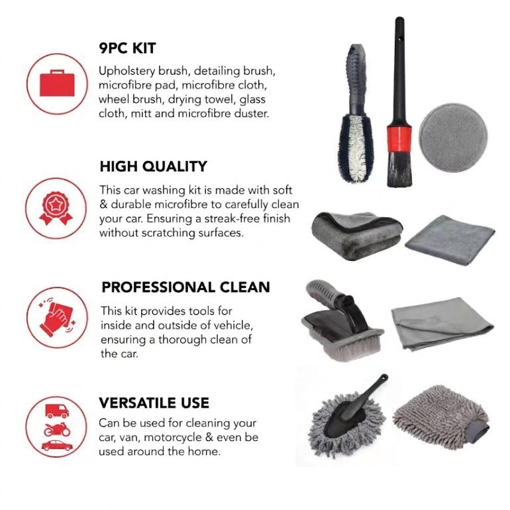 Amazon Hot-selling car wash set 9-piece set C car cleaning waterproof gloves tire crevice cleaning brush car wash
