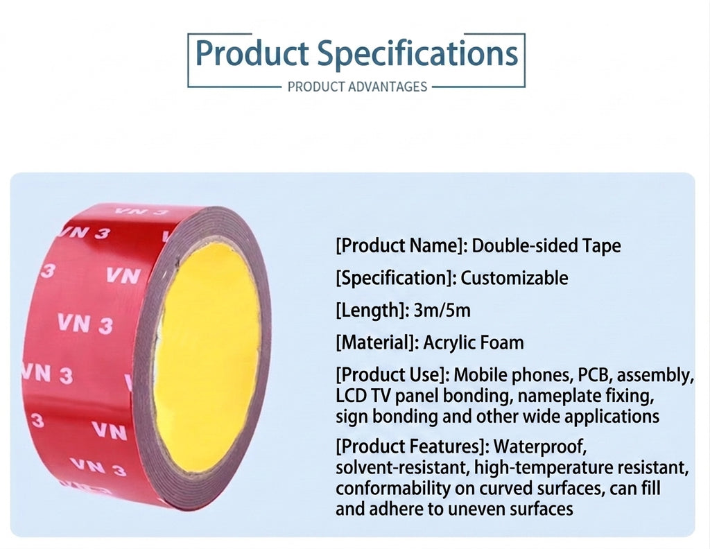 Cross-border hot-selling can be authorized for VN3 brand double-sided tape, strong traceless high-temperature resistant waterproof automotive fixing adhesive