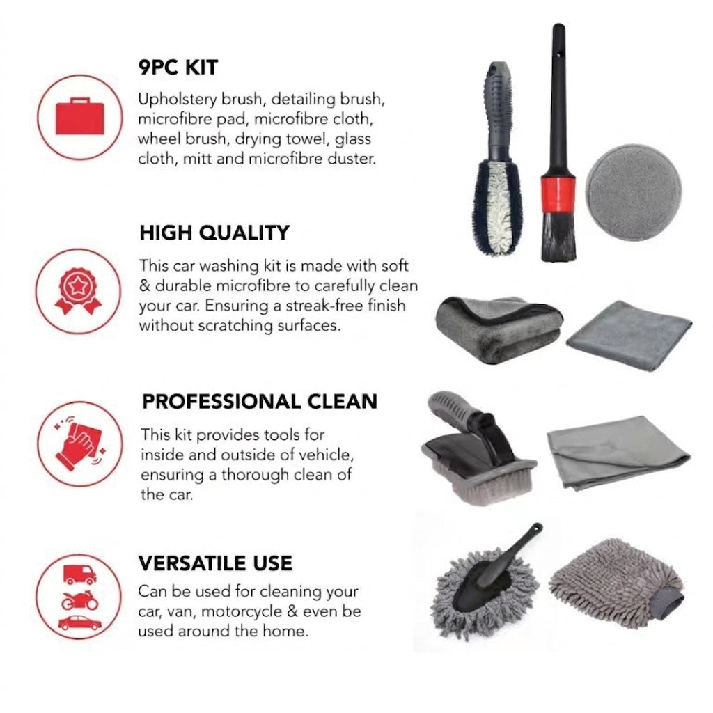 Amazon Hot-selling car wash set 9-piece set C car cleaning waterproof gloves tire crevice cleaning brush car wash