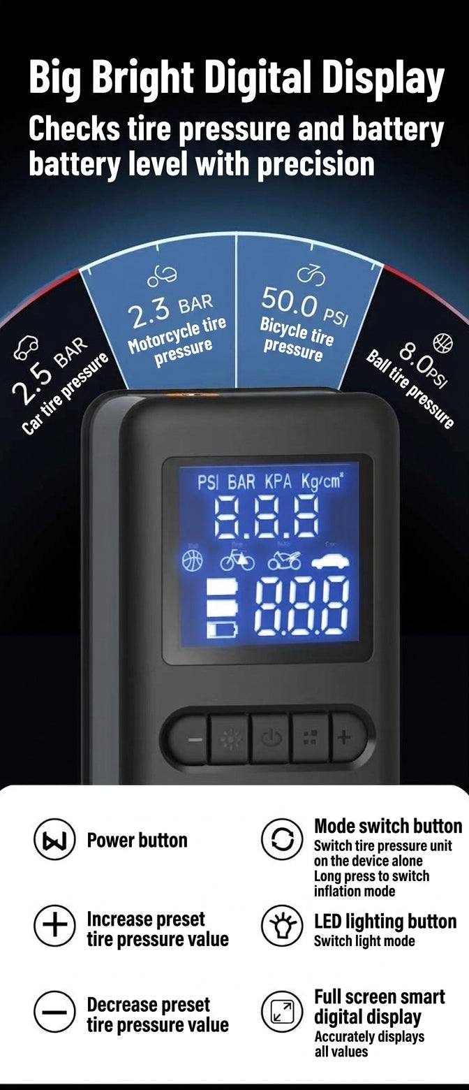 Cross-border vehicle emergency power supply starter air pump, tire high-pressure digital display all-in-one, automotive electric air inflation pump