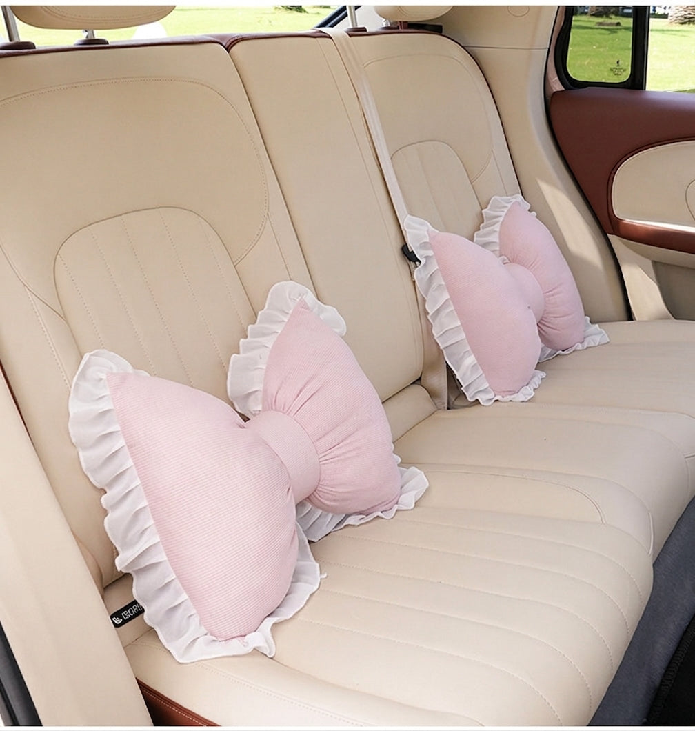 Creative butterfly-shaped car headrest neck support with lace edges for car cushions, all-season universal comfortable breathable car lumbar support
