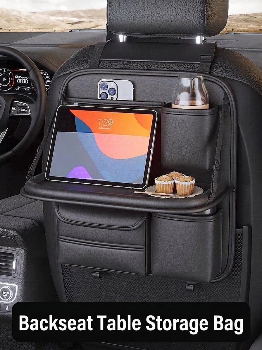 Car seat back storage bag, leather rear storage box, dining table model car seat back hanging bag, anti-kick mat