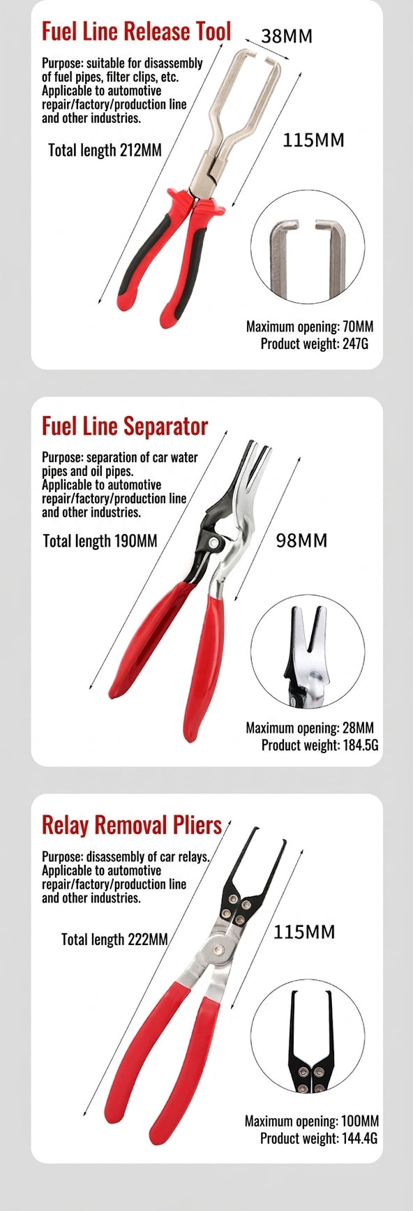 Cross-border automotive repair tool sets, gasoline pipe joint disassembly pliers, car ring separators, pipe bundle pliers, wholesale