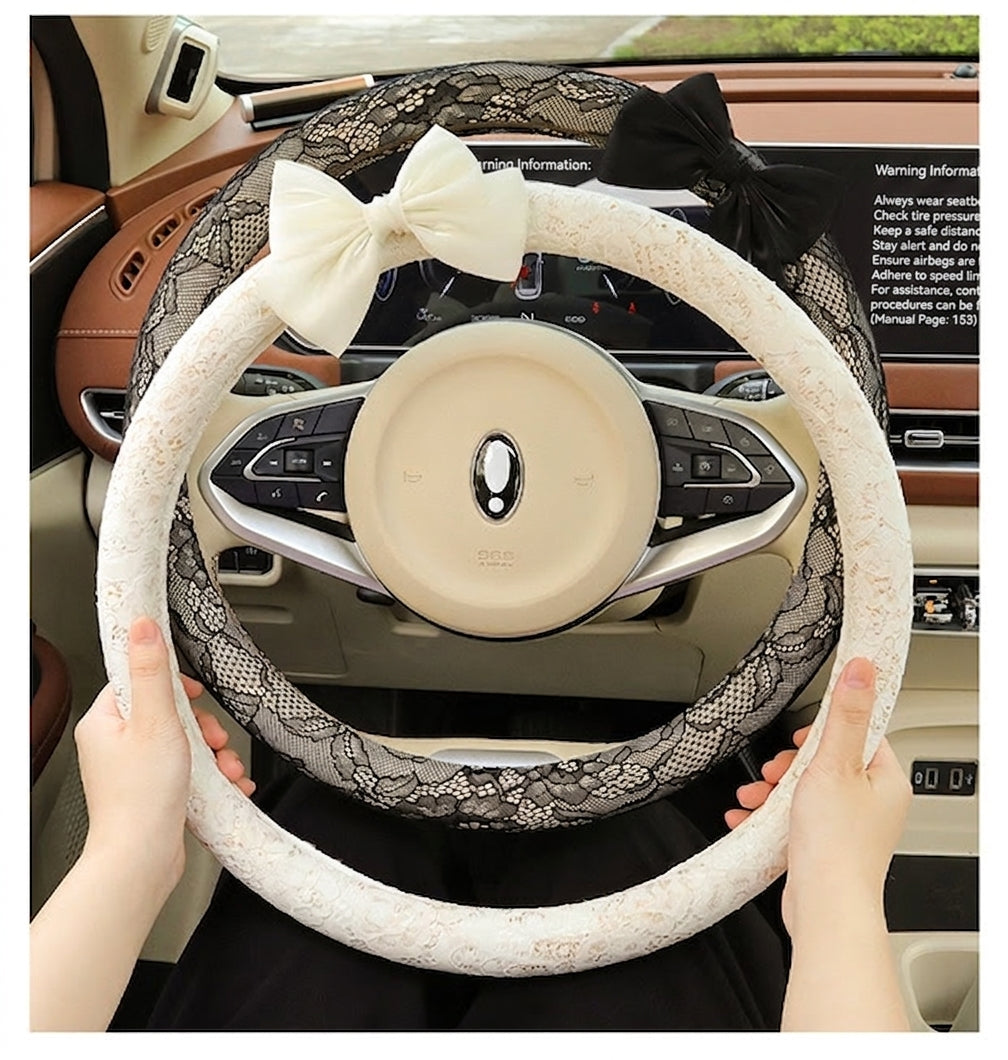 Lace car steering wheel cover, anti-slip decoration, all-season universal one-piece dropshipping, cross-border e-commerce trending sporty style