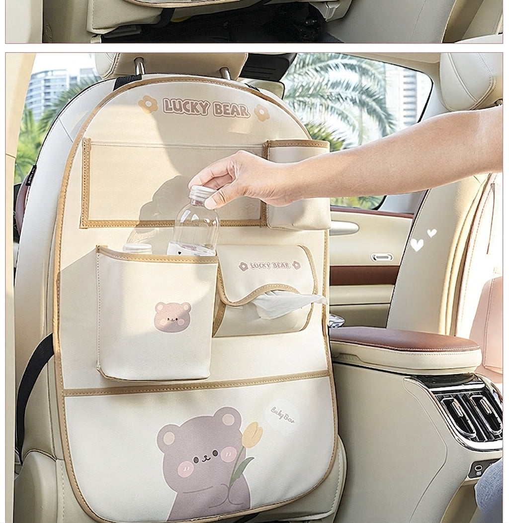 Car seat back storage bag cute cartoon car trash can creative multifunctional car interior anti-kick mat