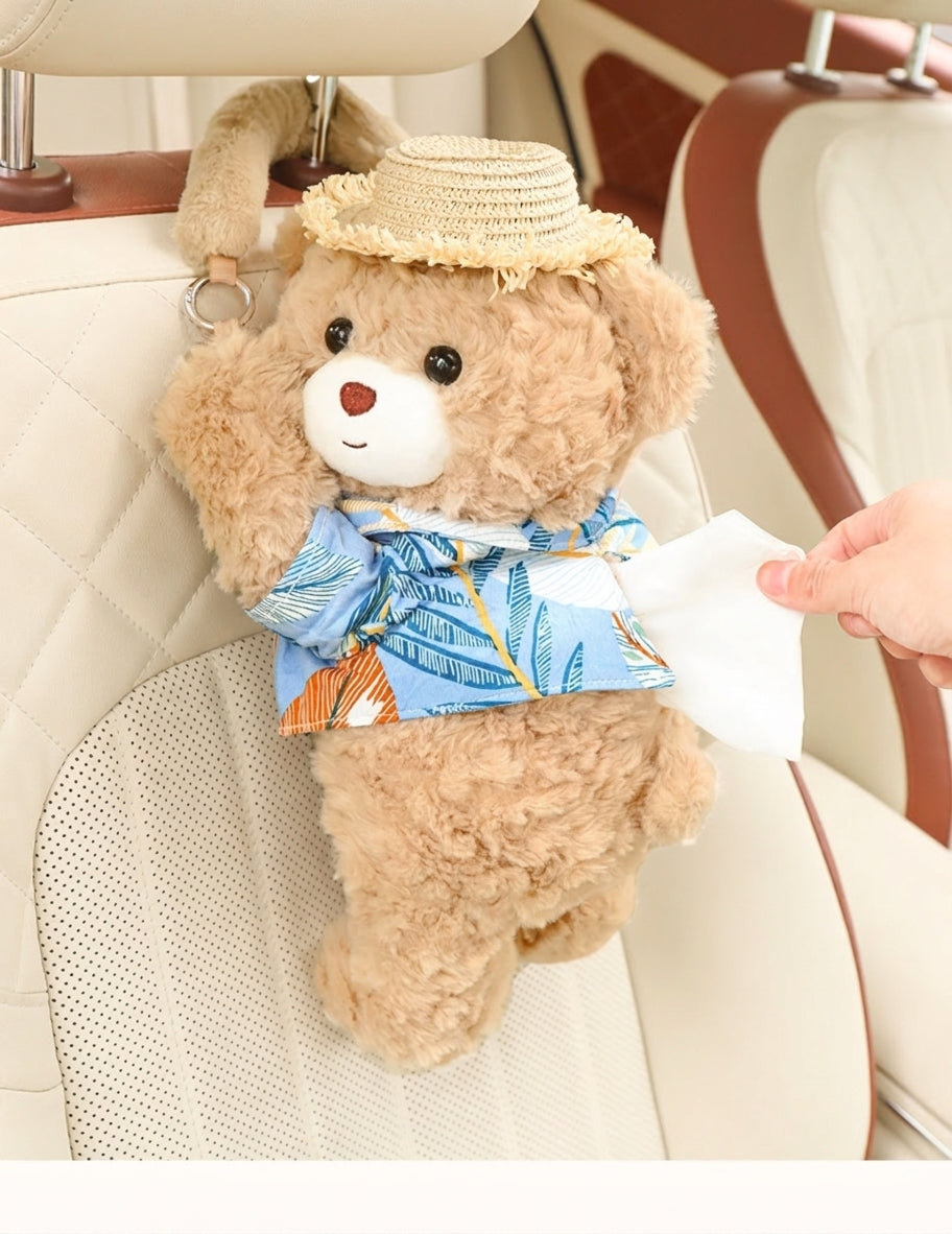 Car tissue box hanging car drawer box bear creative cute practical doll in the car tissue bag hanging bag