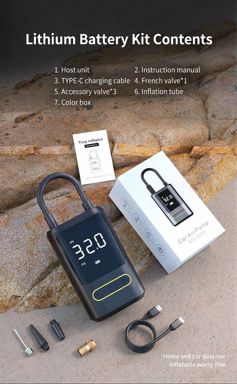 Mini portable car inflator pump bicycle electric tire pump air pump handheld wireless charging digital display