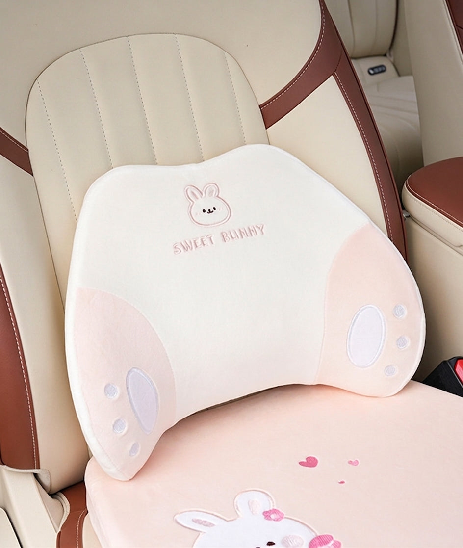 Cartoon memory foam car headrest, all-season plush car, soft seat lumbar pad, creative car lumbar support