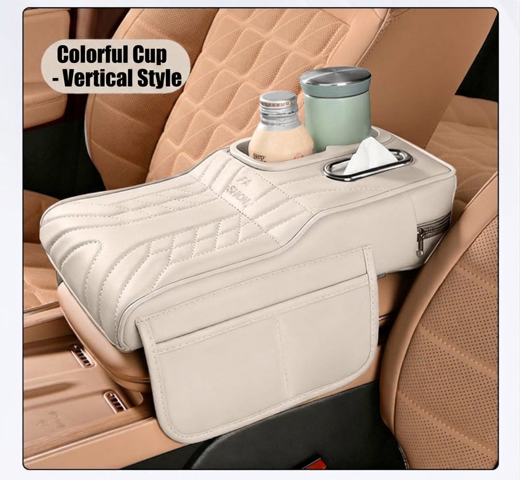 Multi-functional car armrest box water cup holder heightened central protective cover car tissue box supplies storage mat