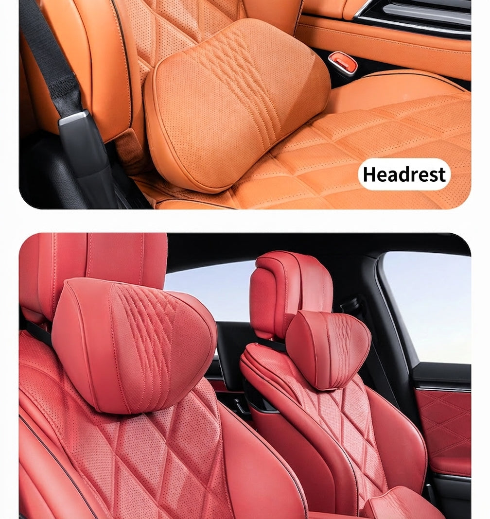 Summer breathable memory foam car headrest lumbar support premium car seat pillow car leather neck support pillow
