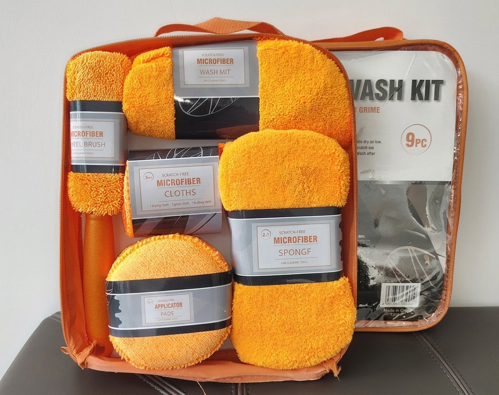 Car Wash 9 Piece Set Car Towel Home Car Beauty Cleaning Gloves Towel Wipes Waxing Sponge Wheel Brush