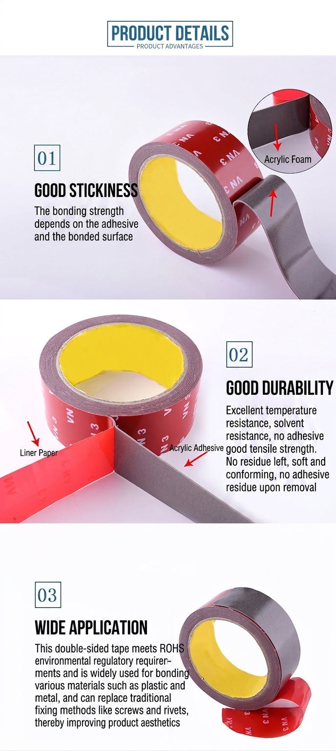 Cross-border hot-selling can be authorized for VN3 brand double-sided tape, strong traceless high-temperature resistant waterproof automotive fixing adhesive