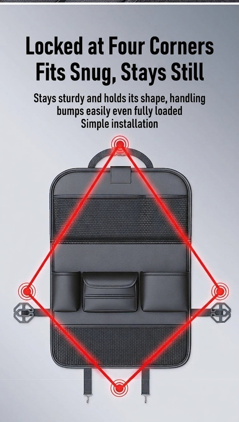 Car seat back storage bag, leather rear storage box, dining table model car seat back hanging bag, anti-kick mat