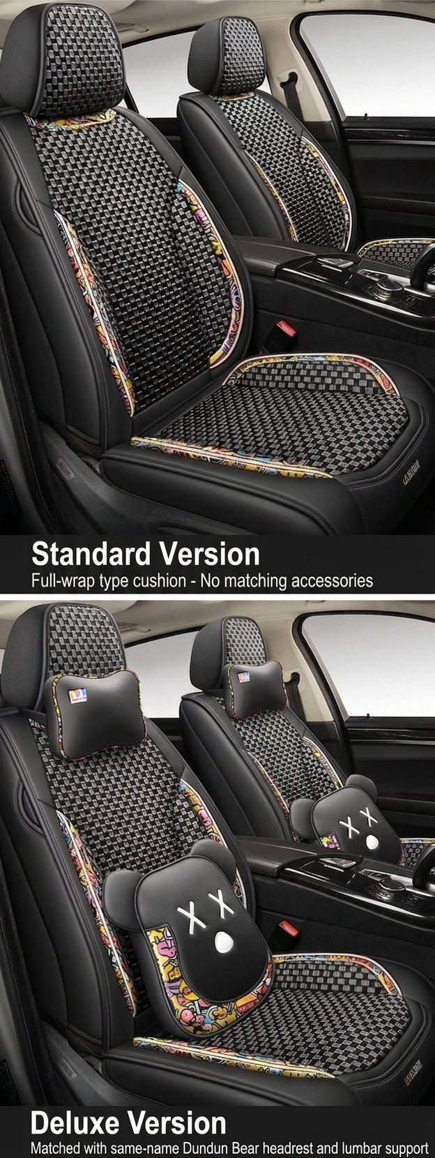 New Ice Silk Breathable Car Seat Covers, Cartoon Cute Seat Covers, Fully Inclusive Seat Cushion Covers All Seasons