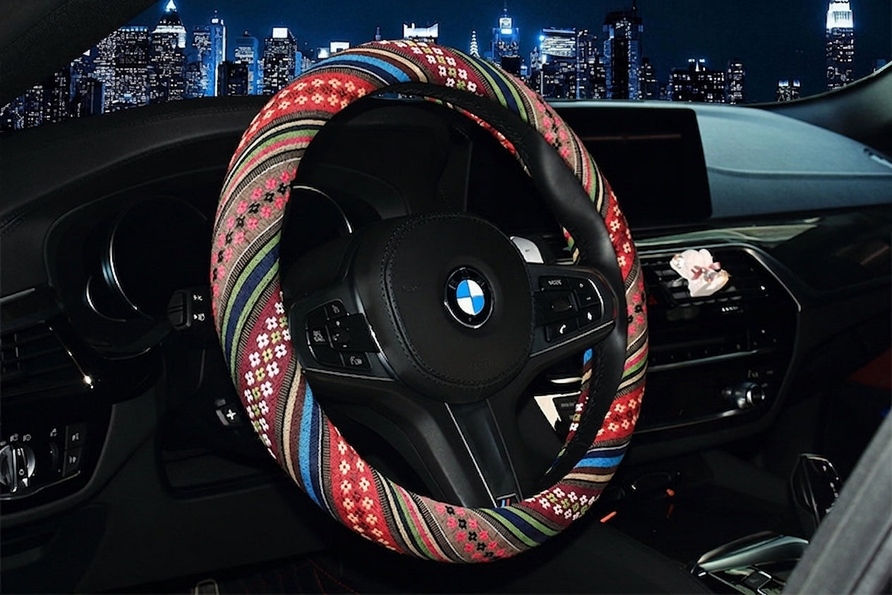 Steering wheel cover New national style old coarse cloth linen car steering wheel cover Personality trend car handle cover