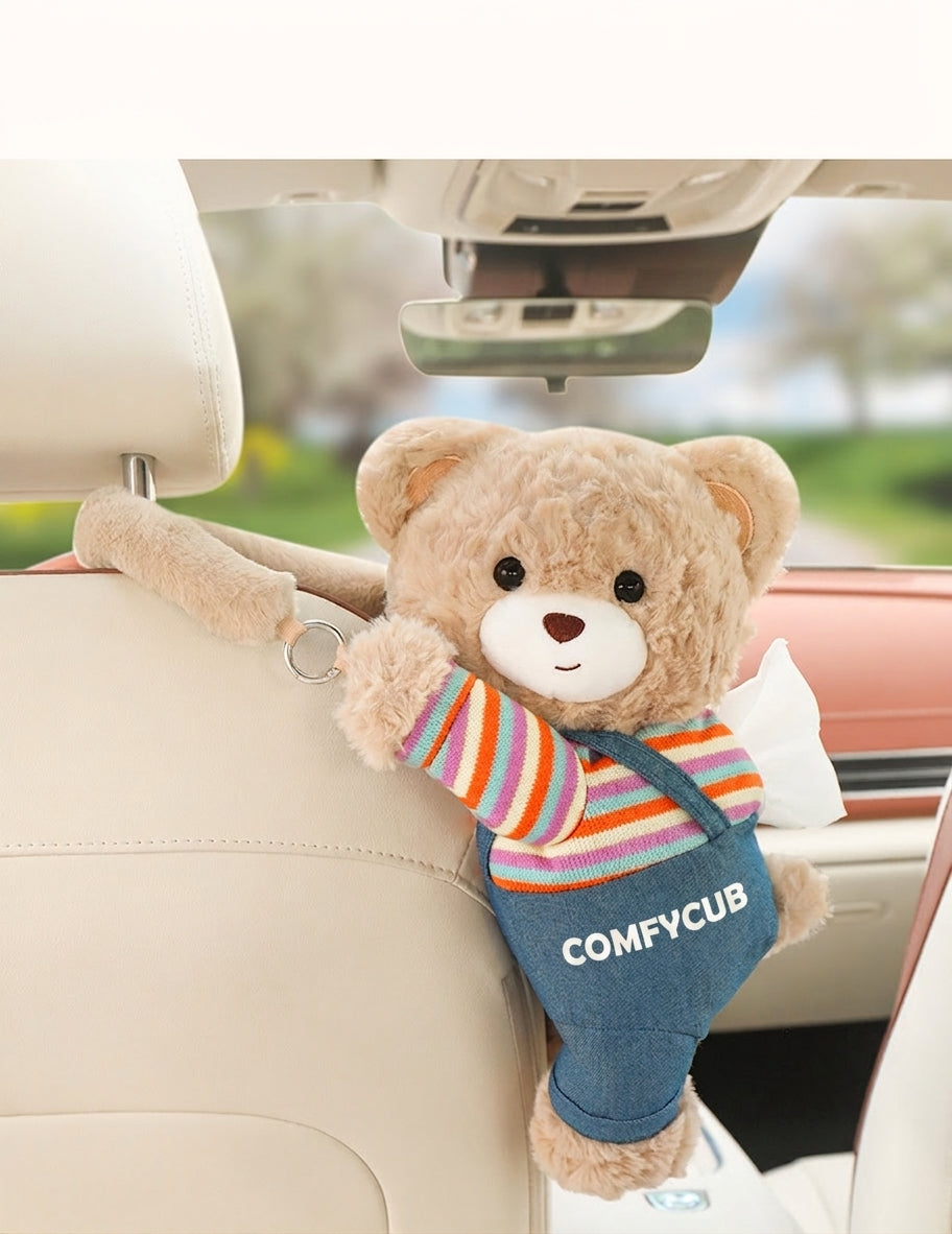 Car tissue box hanging car drawer box bear creative cute practical doll in the car tissue bag hanging bag