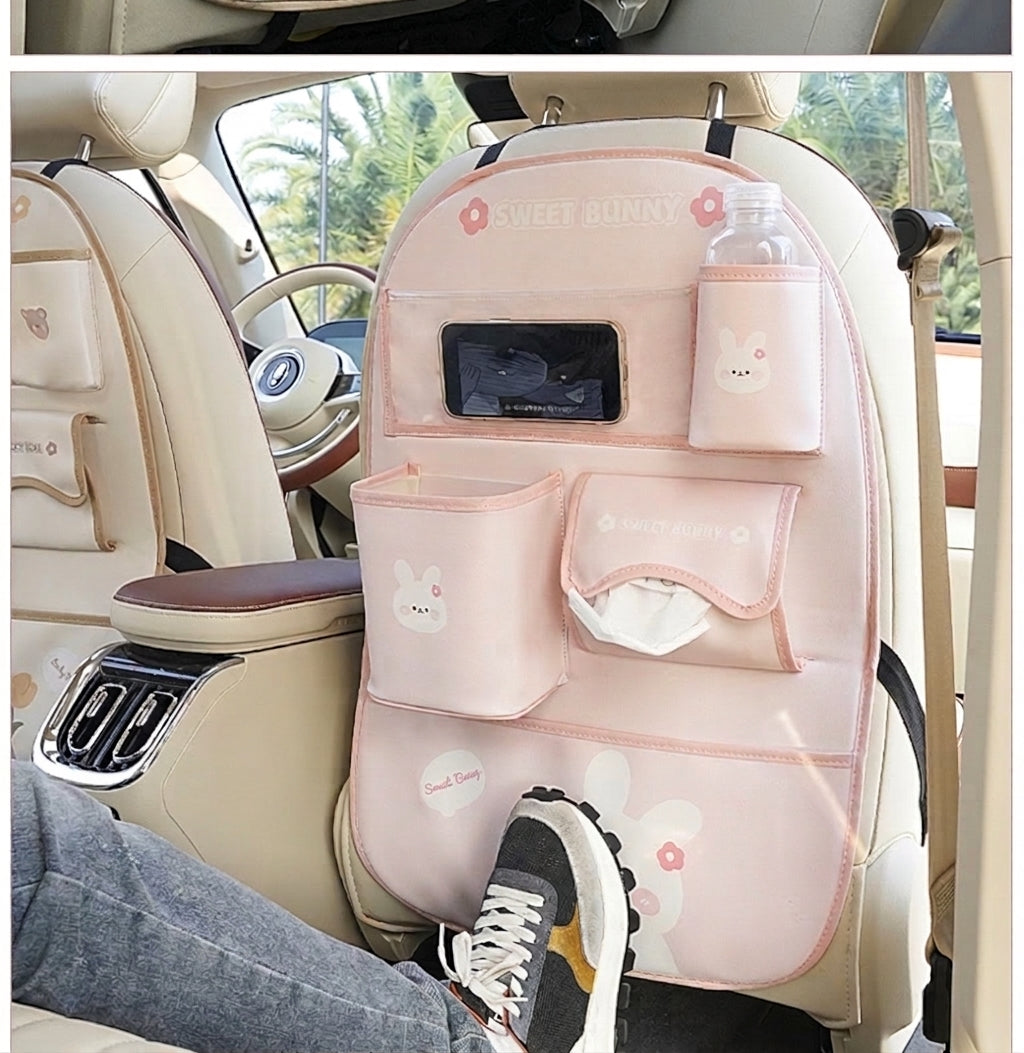 Car seat back storage bag cute cartoon car trash can creative multifunctional car interior anti-kick mat