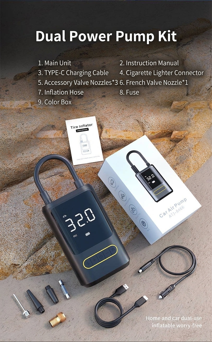 Mini portable car inflator pump bicycle electric tire pump air pump handheld wireless charging digital display