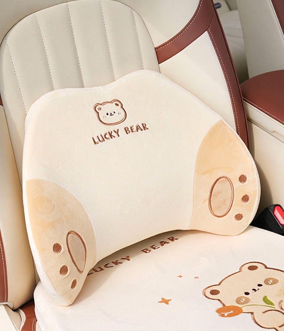 Cartoon memory foam car headrest, all-season plush car, soft seat lumbar pad, creative car lumbar support