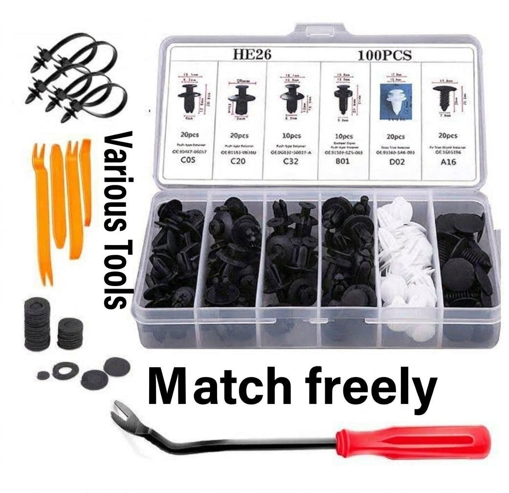 Domestic trade and foreign trade 100PCS car general boxed buckle combination set door panel nylon wheel eyebrow clamp HE26