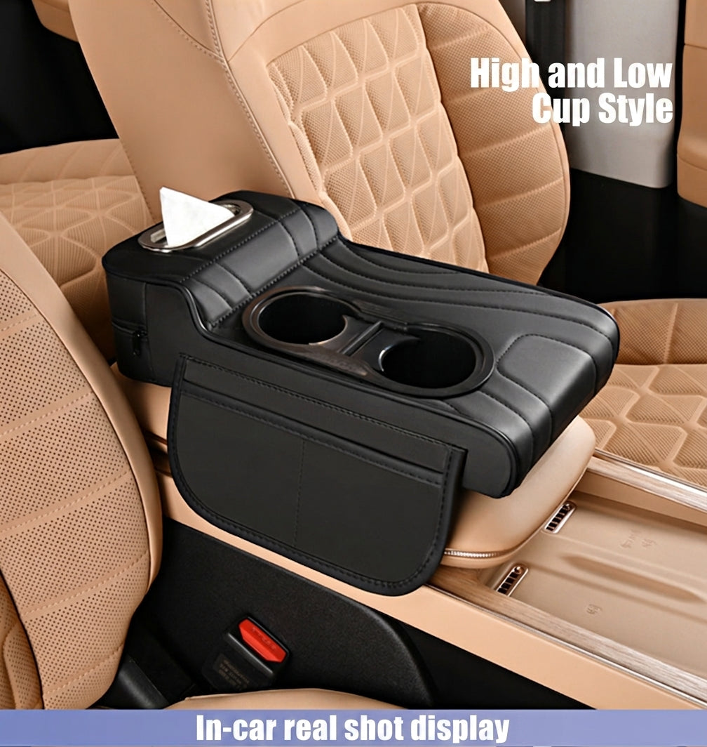 2025 New Central Car Armrest Box Height Pad Cover Protective Cover Double Cup Holder Premium Leather Car Accessories