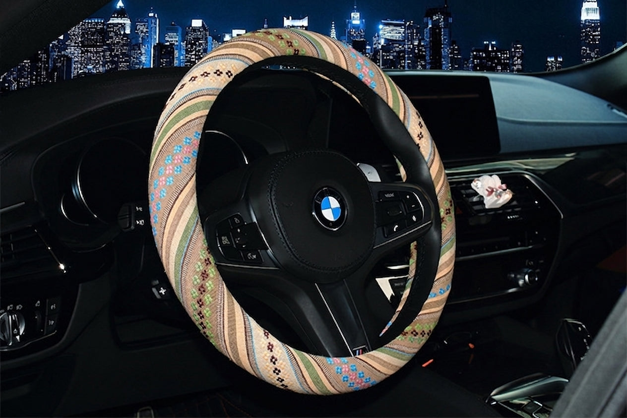 Steering wheel cover New national style old coarse cloth linen car steering wheel cover Personality trend car handle cover