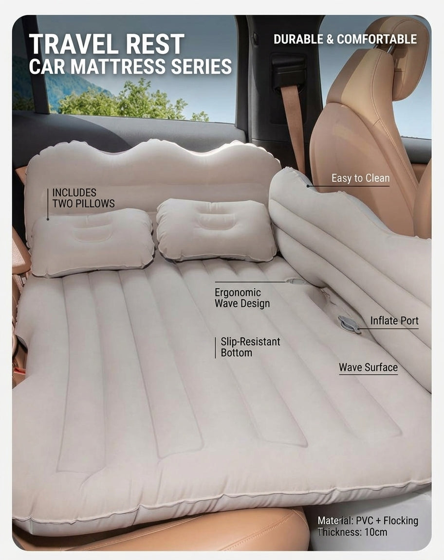 Car inflatable mattress, rear seat sleeping mat, multifunctional travel mattress, thickened inflatable mattress for SUVs and sedans